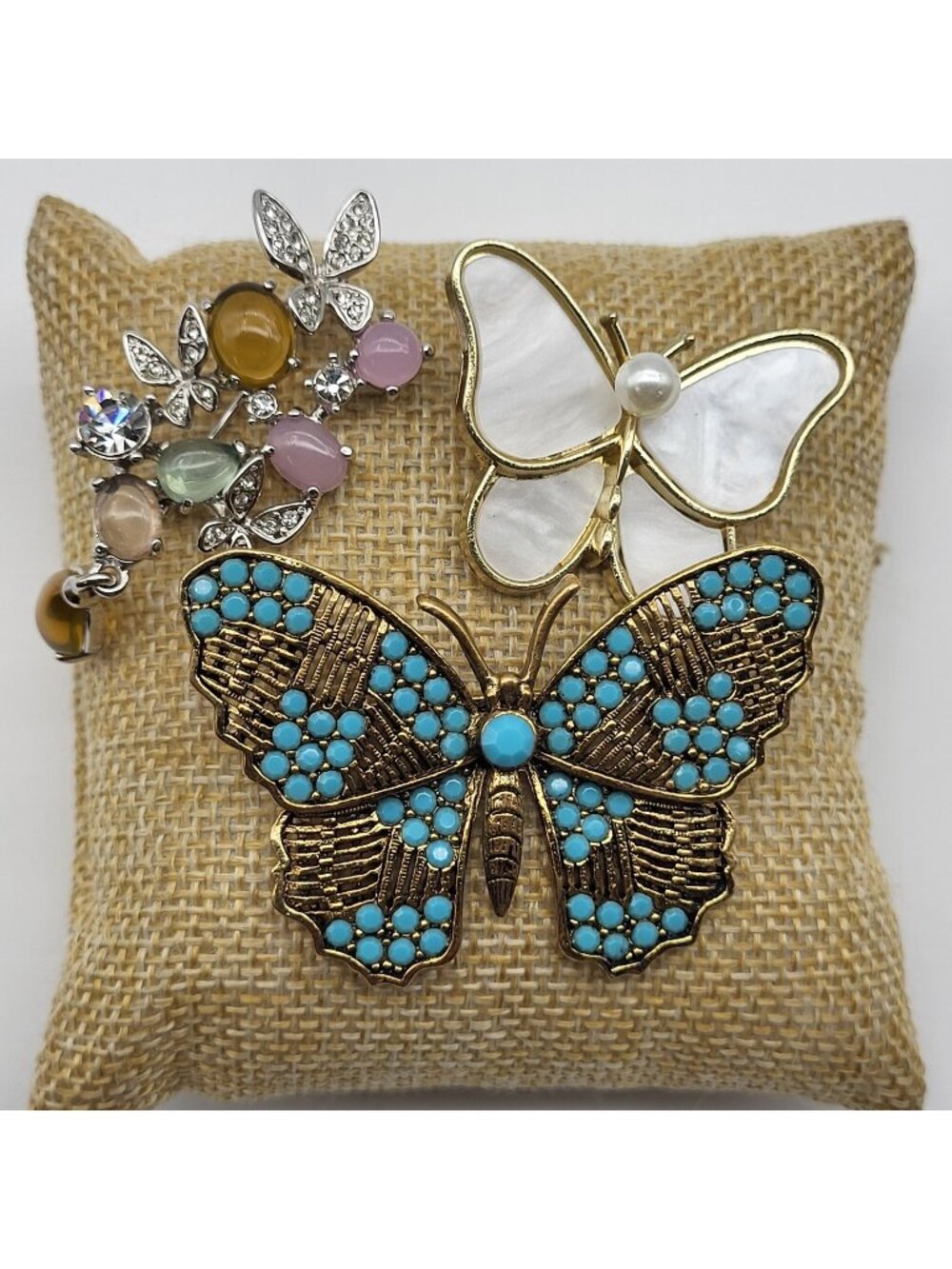 Lovely Butterfly Brooch pin lot MOP Shell Rhinestone Estate jewelry collection